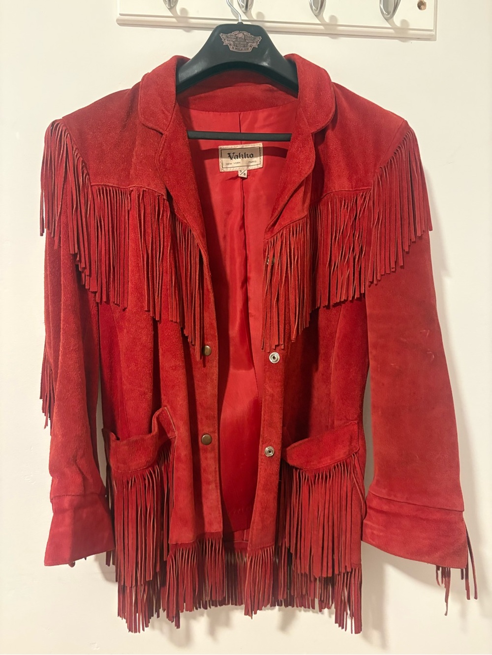 Vintage Vakko Red Suede Fringe Leather Jacket
